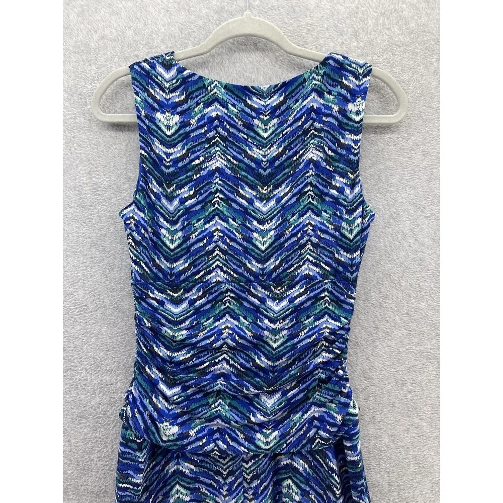 Nine West Women's Dress Sleeveless Blue V Neck Pleated Drop Waist Size 2 Lined - Image 4
