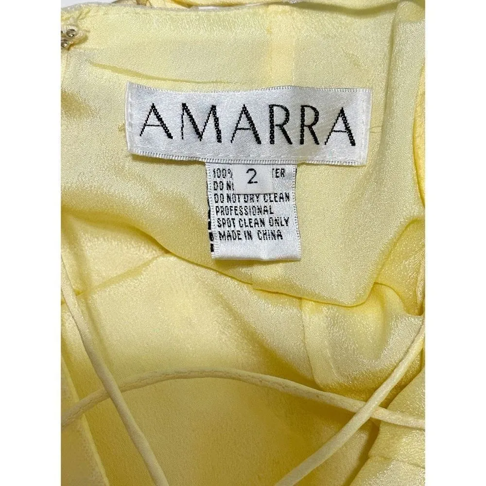 Amarra Yellow Floral Lace‎ Applique Spaghetti Strap Formal Gown Dress Size 2 - Image 2