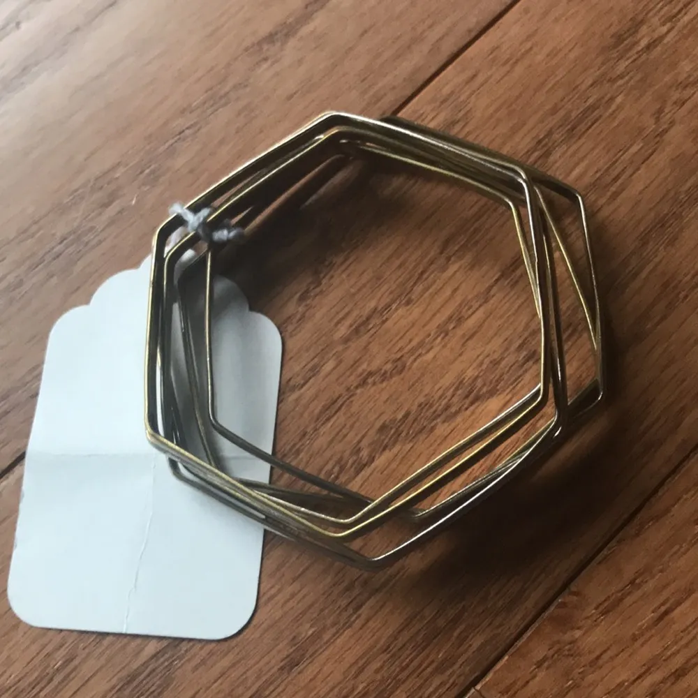 Set of 6 hexagon metal bracelets Silver - Image 2