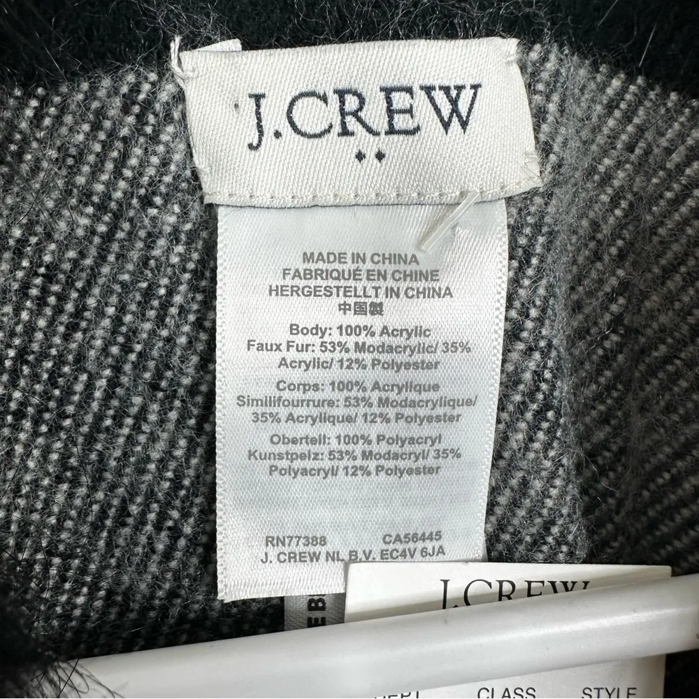 NEW J. Crew Faux Fur Cape Scarf Black Ivory Buffalo Plaid AG527 One Size - Image 5