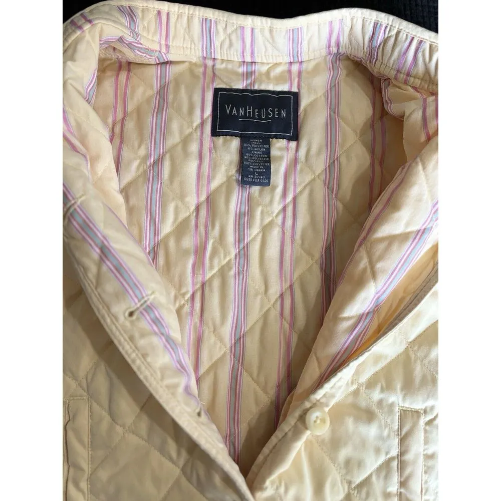 Van Heusen Soft Yellow Quilted Vest Jacket Button Up Pockets Size Large‎ - Image 6