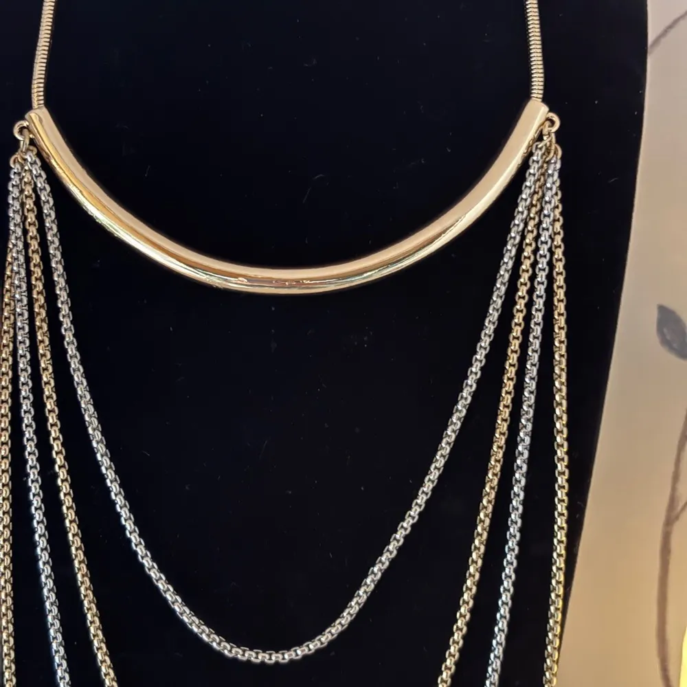 Cascading Gold and Silver Layered Necklace - Image 3