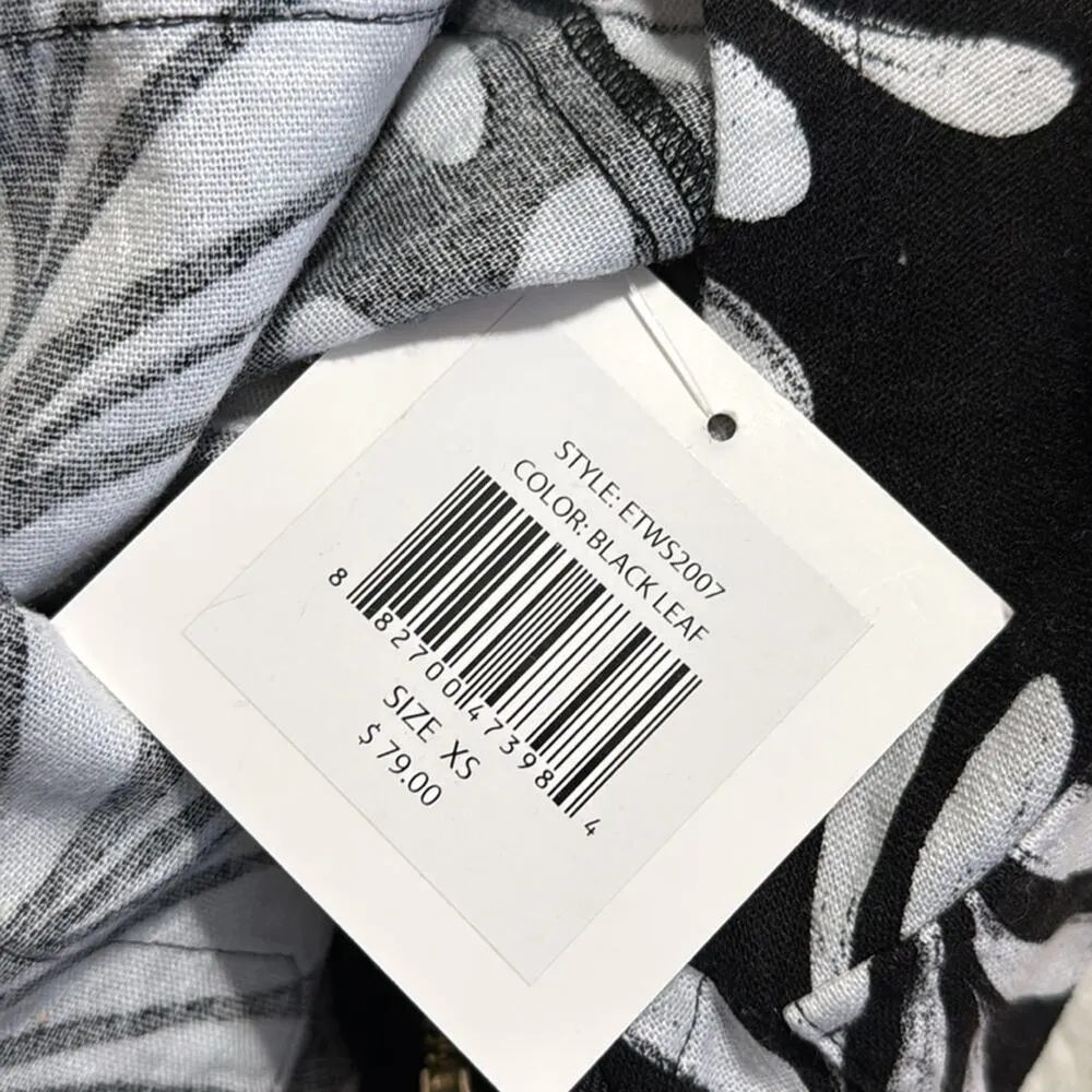 ELLEN TRACY women’s size XS Black and White Sleeveless linen v-neck gold zip top - Image 9