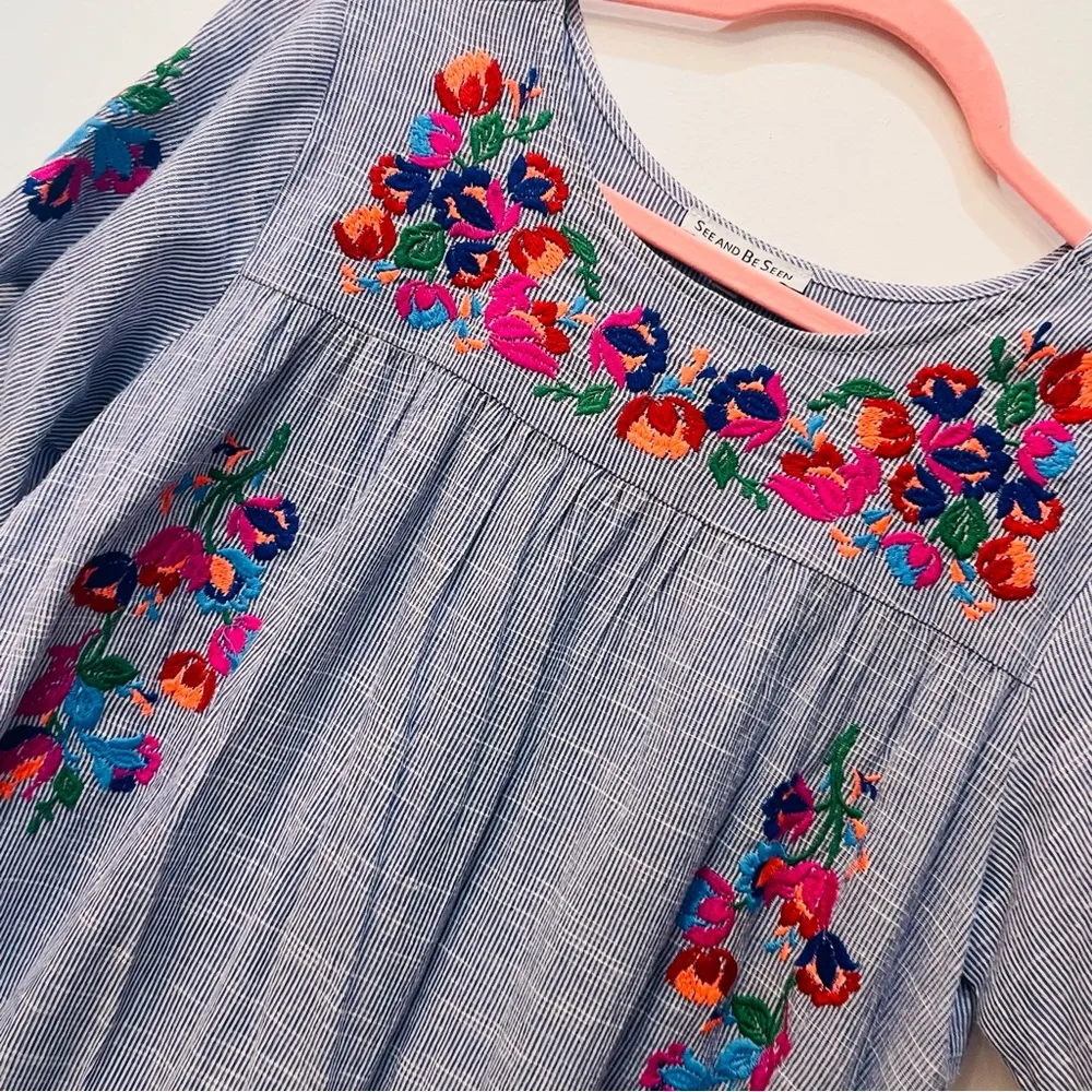 See and Be Seen EMBROIDERY STRIPED DRESS Detail size small floral - Image 3