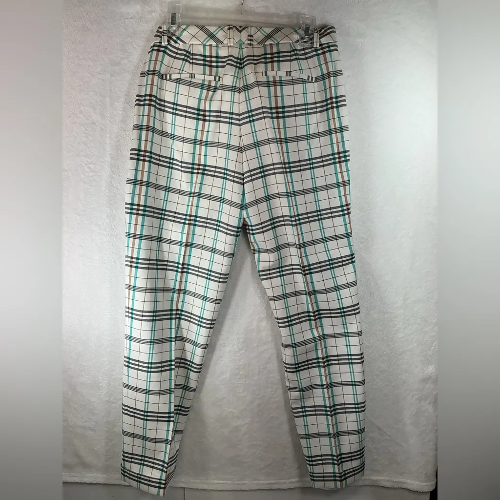 Boss White Plaid Trousers with Blue and Brown Size 6 - Image 5