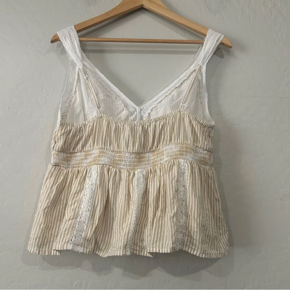 American Eagle Striped Lace Trim Peplum Tank Top Women’s Large 100% Cotton - Image 3