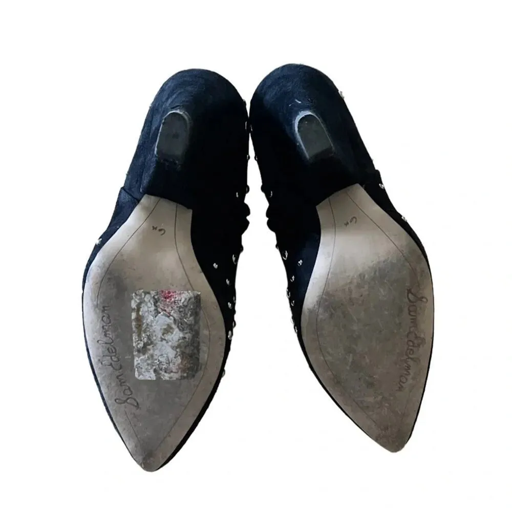 SAM EDELMAN ROYA BLACK SUEDE STUDDED CONE HEEL ANKLE BOOTS SIZE 6 - Image 9