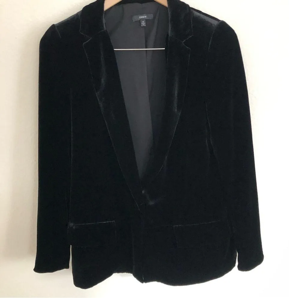 Drew Blazer M Black Silk Velvet Single Button Unstructured Blazer Party Jacket - Image 3