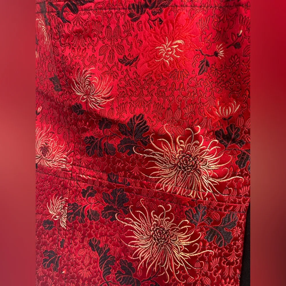 Vintage Howard Wolf Red Black Floral Paisley Button Vest Size 14 Made In USA - Image 6