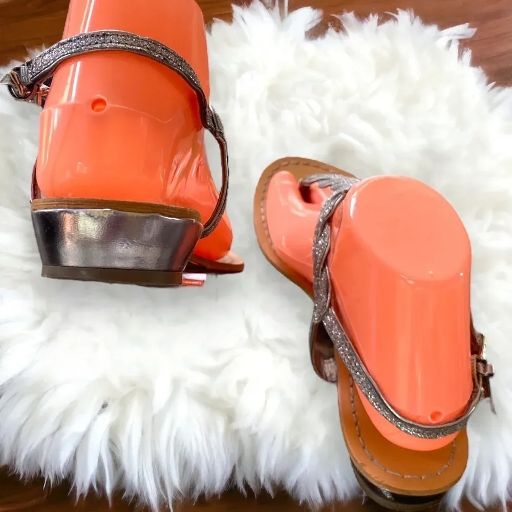 Womens Thong‎ Sandals Silver Braided Strap Ankle Buckle Comfort Casual - Image 3