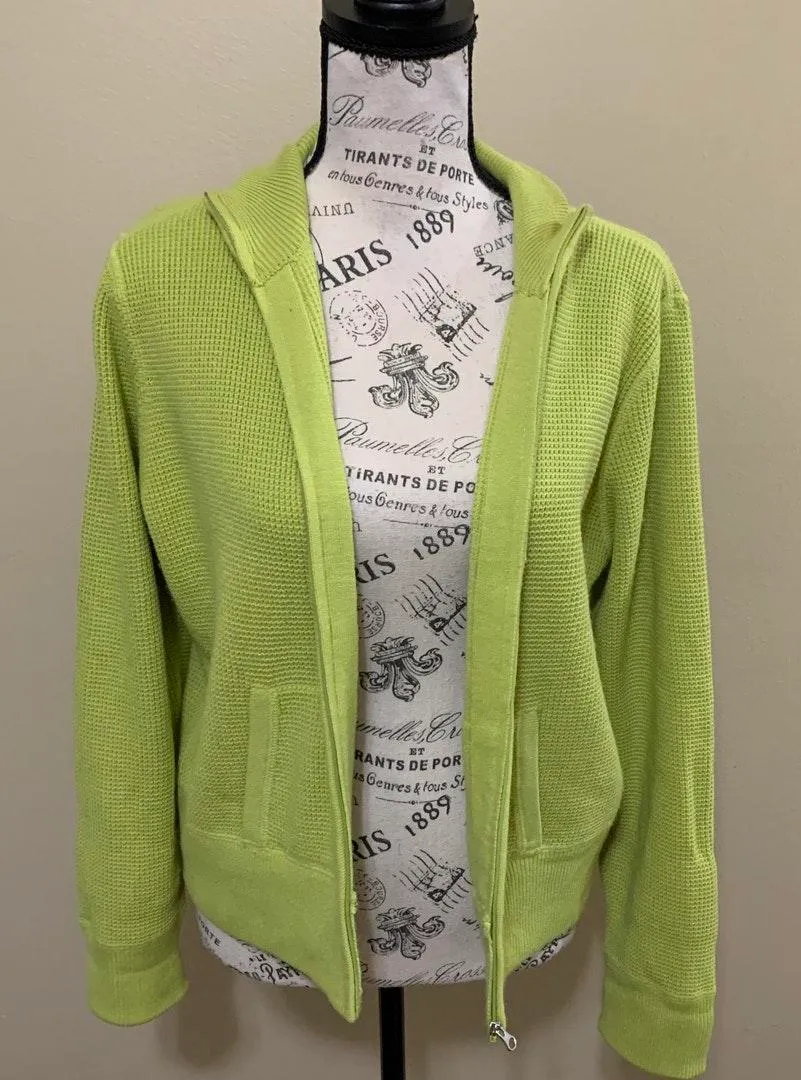 Green Zipper Long Sleeve Large Sweater - Image 2