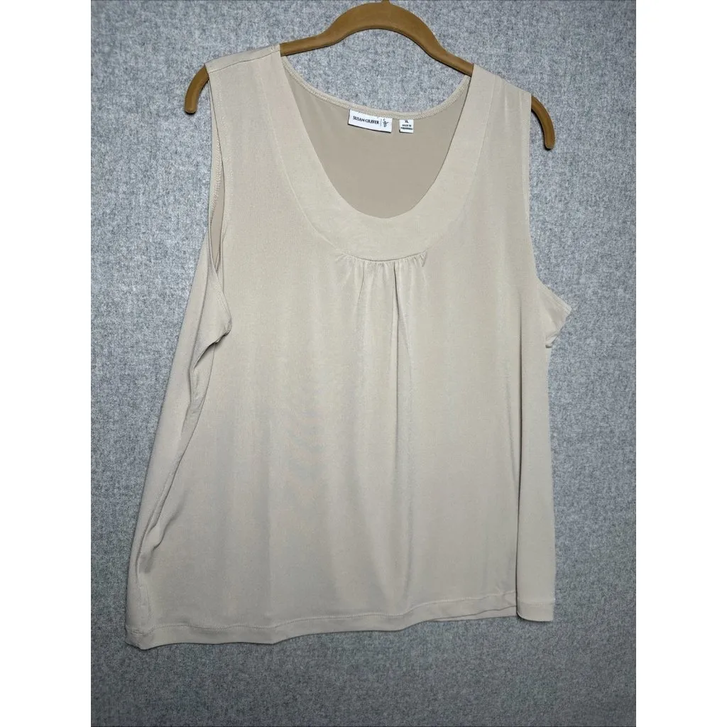 Susan Graver Liquid Knit Open Cardigan Tank Set Top XL Beige QVC Stretch Travel - Image 10