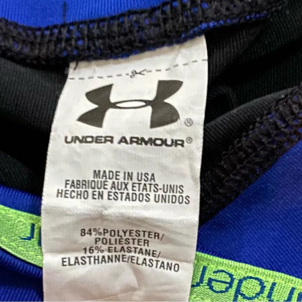 Under Armour Heat Gear Women’s Sz‎ S Fitted Black/Royal Blue Capri Leggings - Image 5