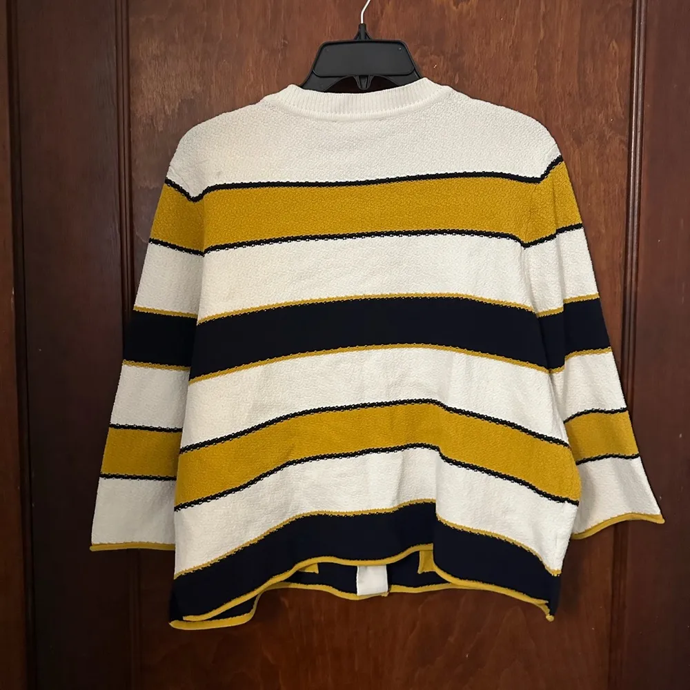 ANN TAYLOR Sweater Cardigan Blazer Business Casual Rugby Stripe Size L - Image 3