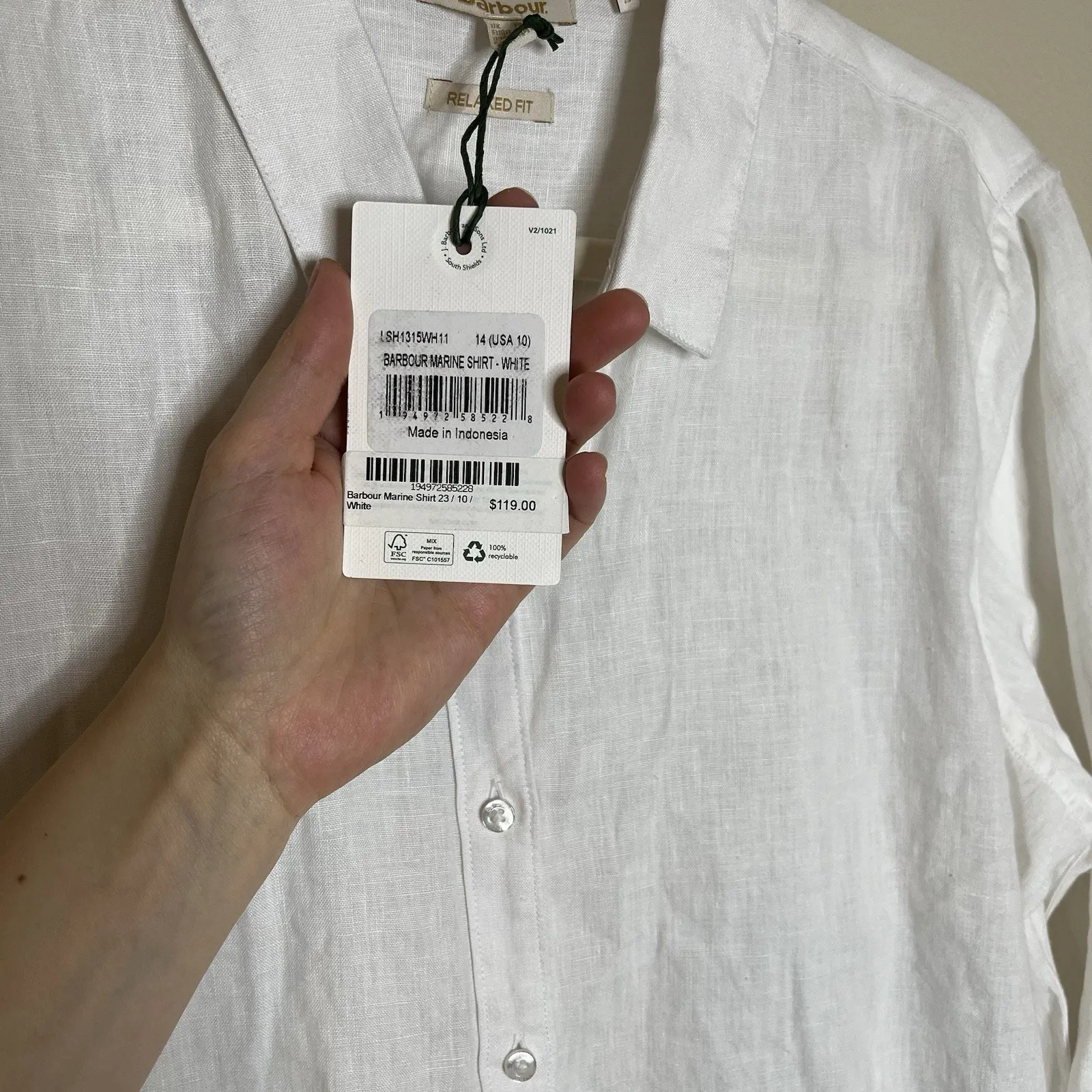 Barbour Marine Shirt Women's White Shirt 10 Linen Relaxed Fit Minimalist Preppy - Image 7