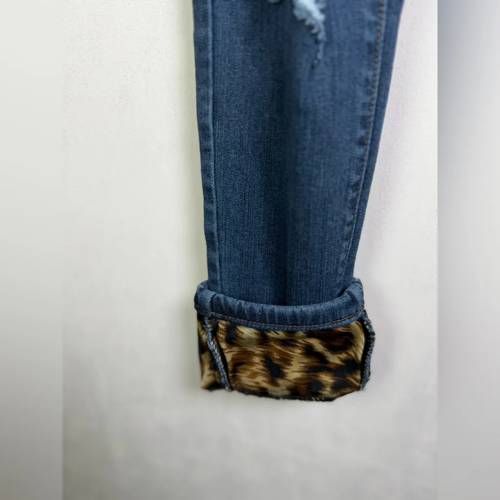 Kancan Women’s Leopard Patch Distressed Skinny Y2K Jeans Size 24” Made USA Blue - Image 5