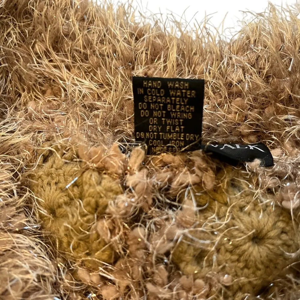 Talk Of The Walk Chunky Knit Crochet Inset Open Front Sweater Cardigan, Sz M Gold Size M - Image 14