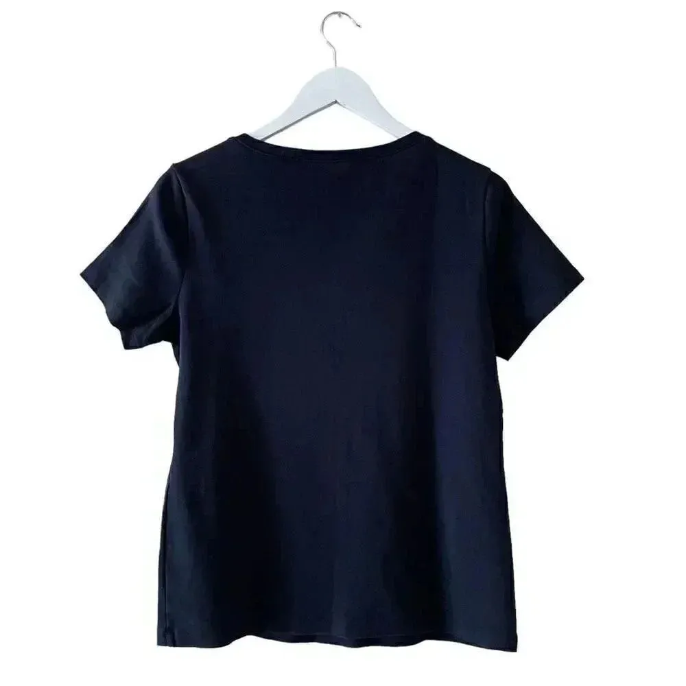 Karen Scott V-Neck Black Three Button Down Soft Basic Solid M # 1605 - Image 3