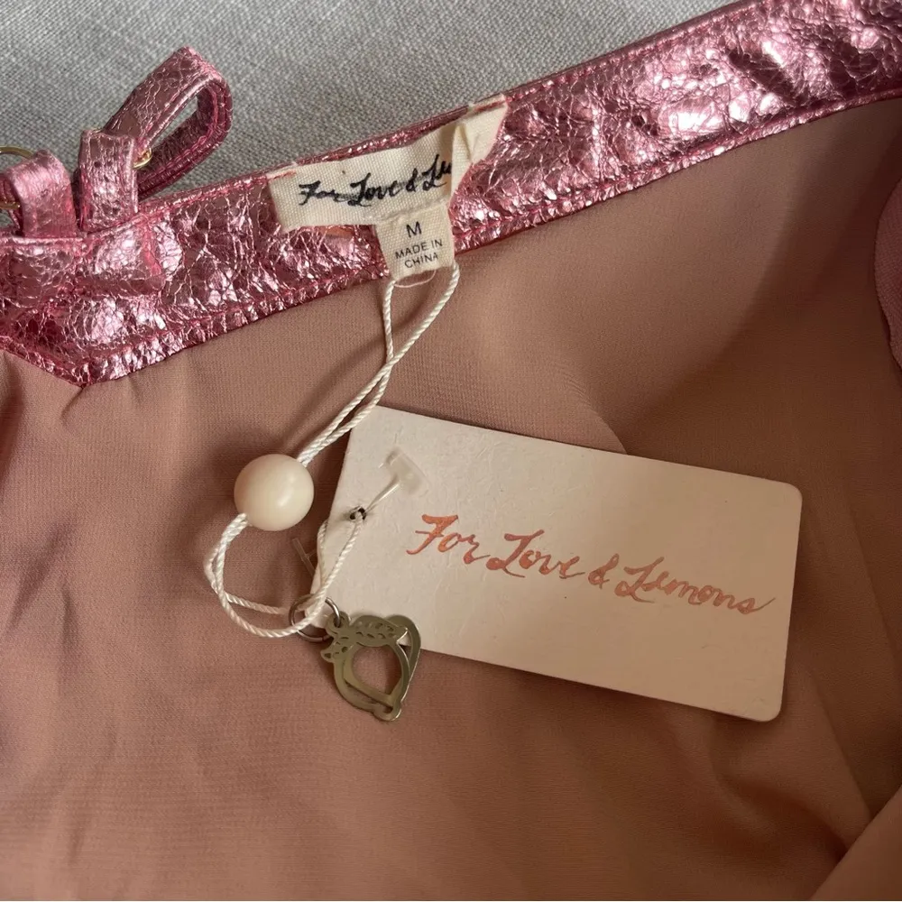 NWT For Love and Lemons Luna Pink Metallic Mini Dress Size Medium - Image 7