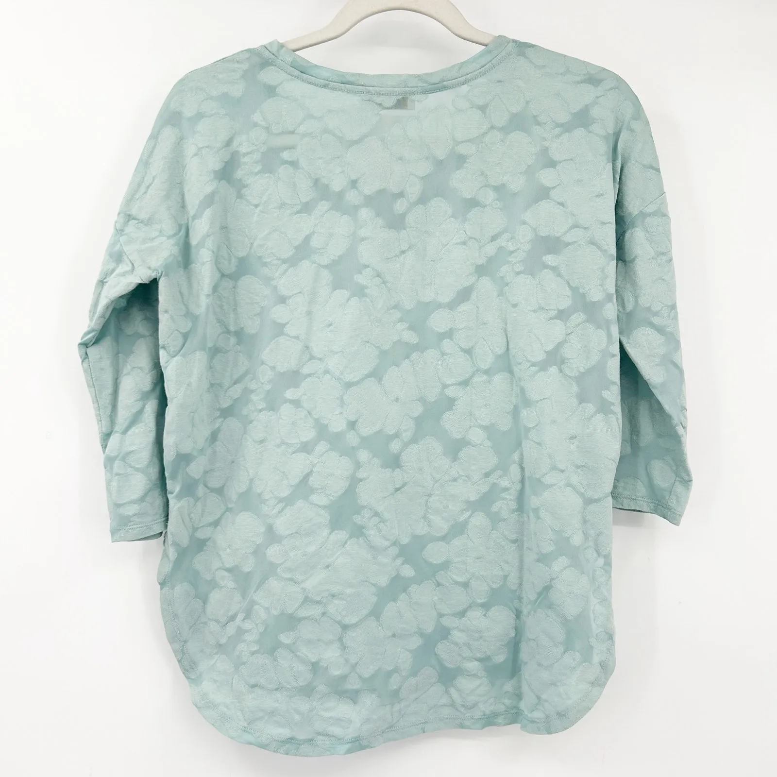 Aritzia Babaton Womens Casual Boho Floral Jacquard Crewneck Blouse Top‎ XS Aqua - Image 7