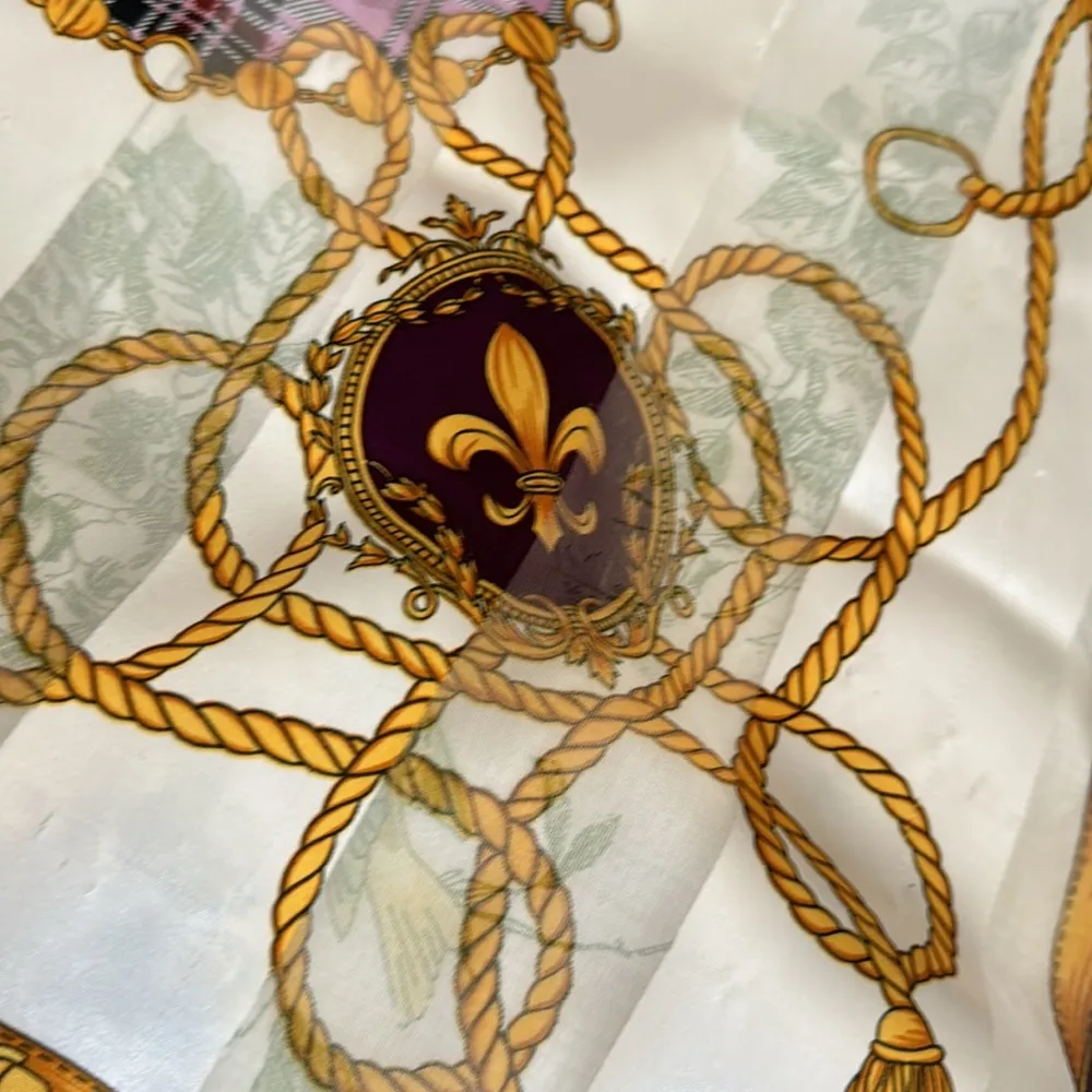 Beautiful Silk Scarf Royal British Pattern w/ Purple & Gold Stripes and Plaid - Image 4