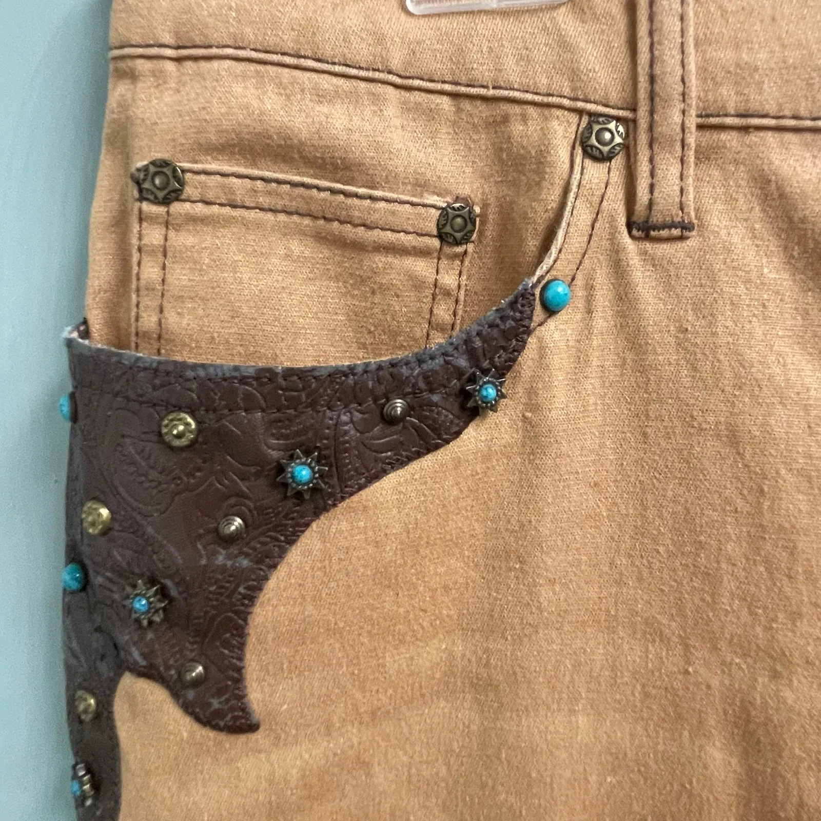 Diane Gilman DG2 Western Style Stretch Jeans Pants Studded Turquoise Cowgirl - Image 2