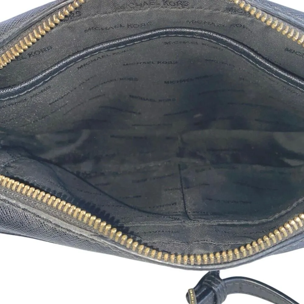 Michael Kors Jet Set Black Zip Leather Logo Chain Zip Crossbody Handbag OS - Image 5