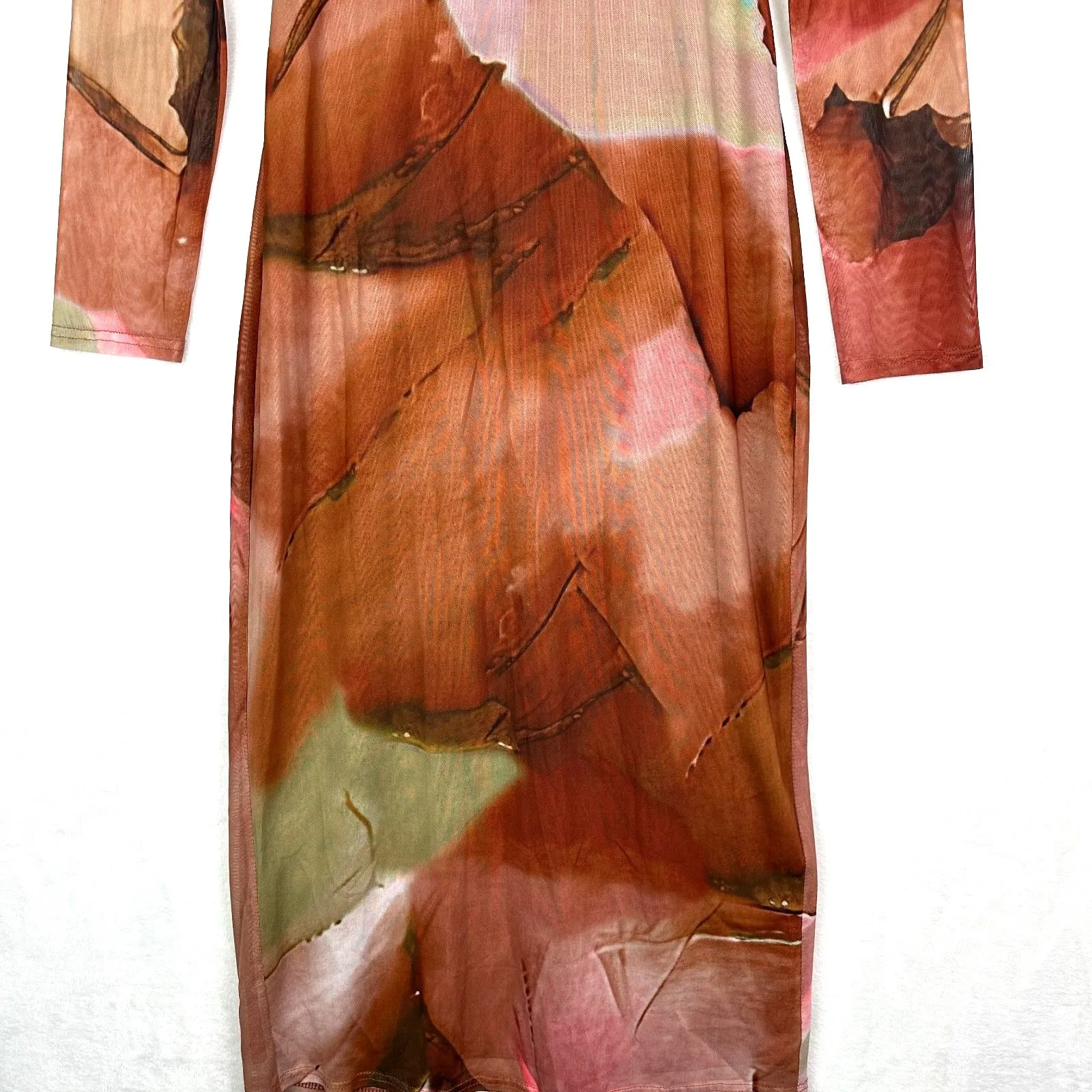 Vici Mesh Midi Dress Size Medium Artsy Abstract Bodycon Watercolor Stretch - Image 4