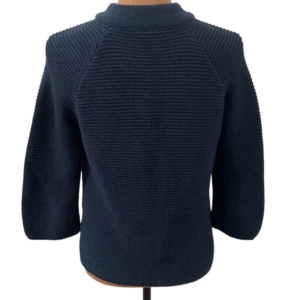 Talbots black cotton zippered chunky knit stand collar cardigan size S - Image 18