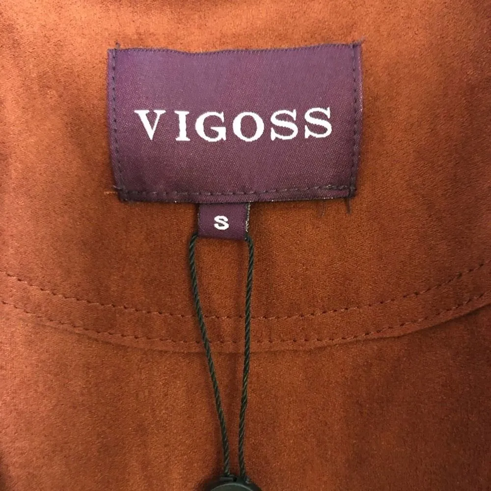 NWT Vigoss Faux Suede Wrap Moto Biker Crop Jacket Size Small Rust Color - Image 7