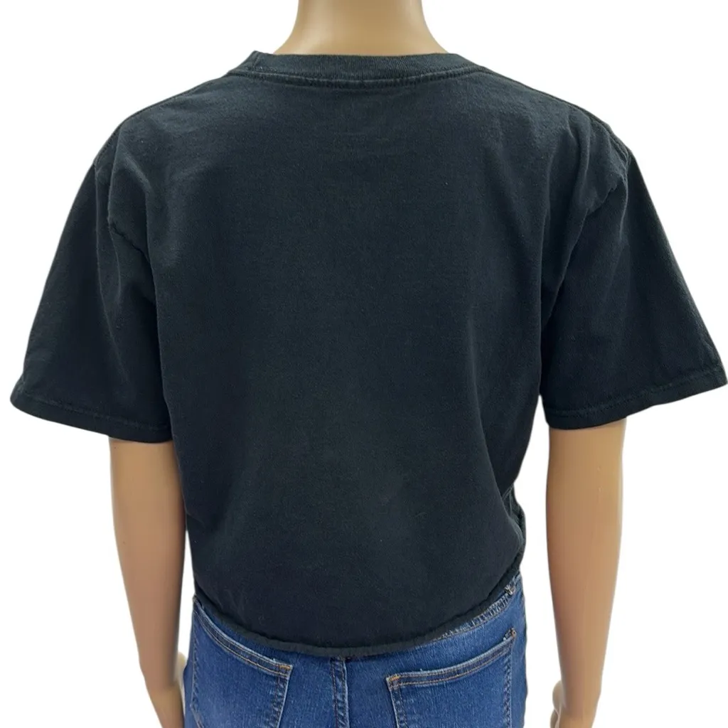 AC/DC Black Cotton Leopard Print Logo Back in Black Raw Hem Crop Graphic Tee M - Image 7