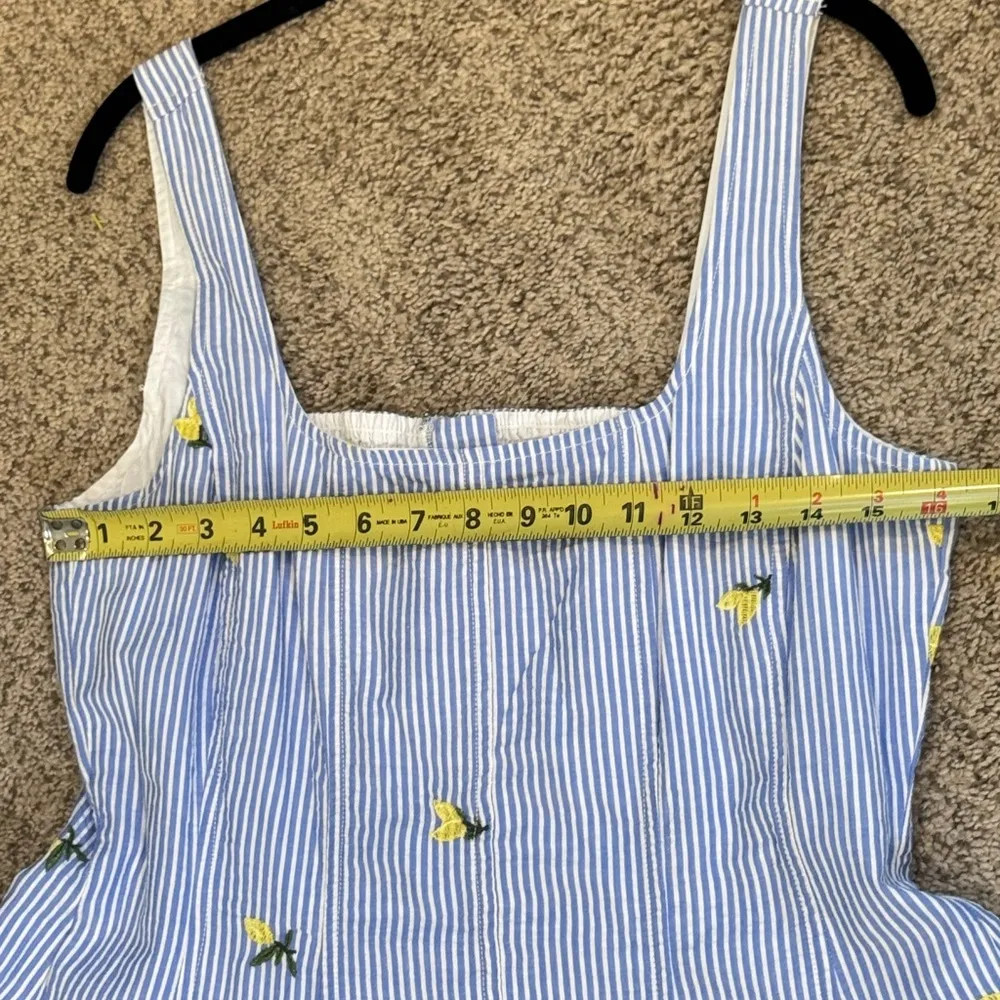 Free Assembly Lemon Embroidered Effortless Blue White Seersucker Fit & Flare BBQ - Image 11