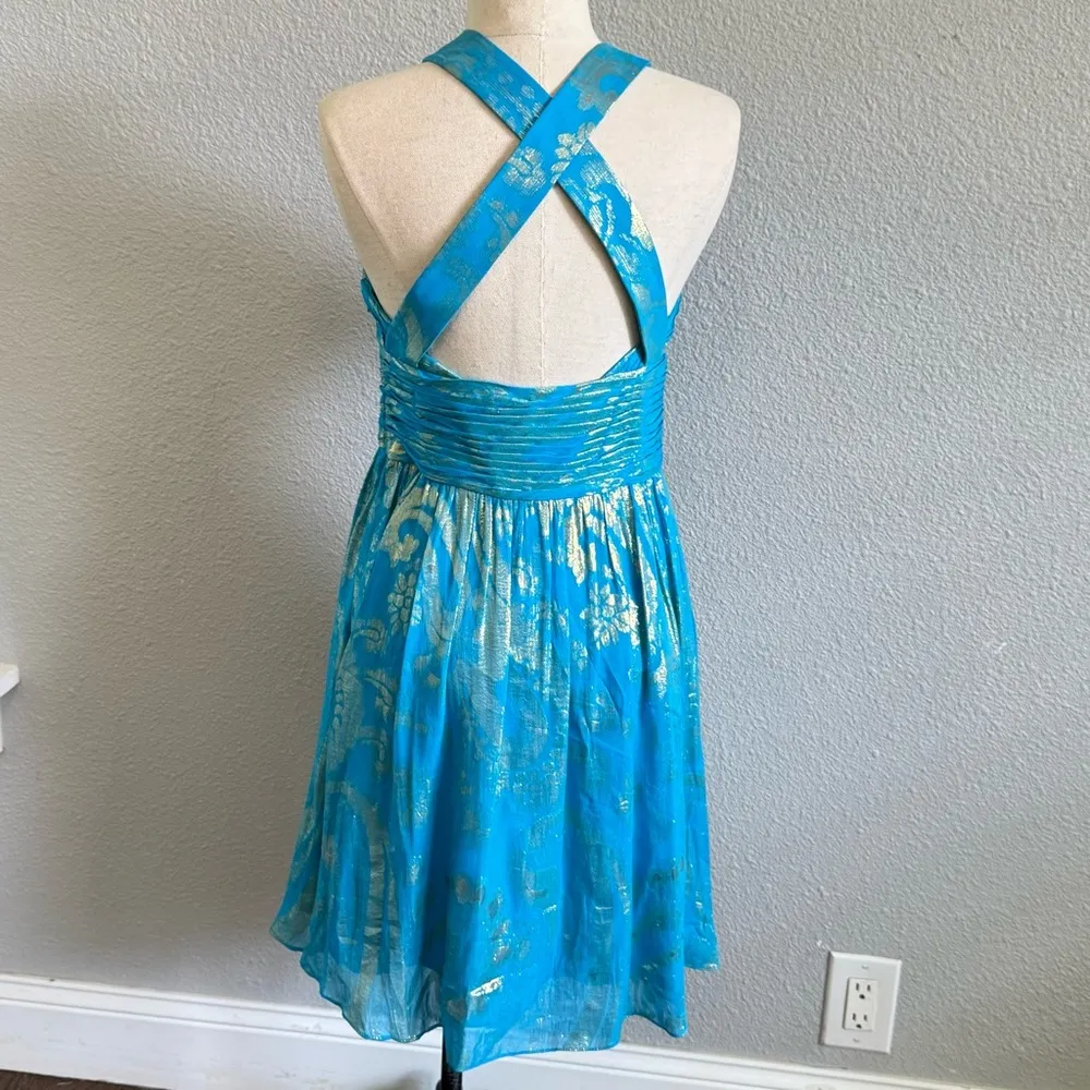 Aidan Mattox Keyhole Metallic Criss Cross Dress Size 4 EUC Silk Blend - Image 6