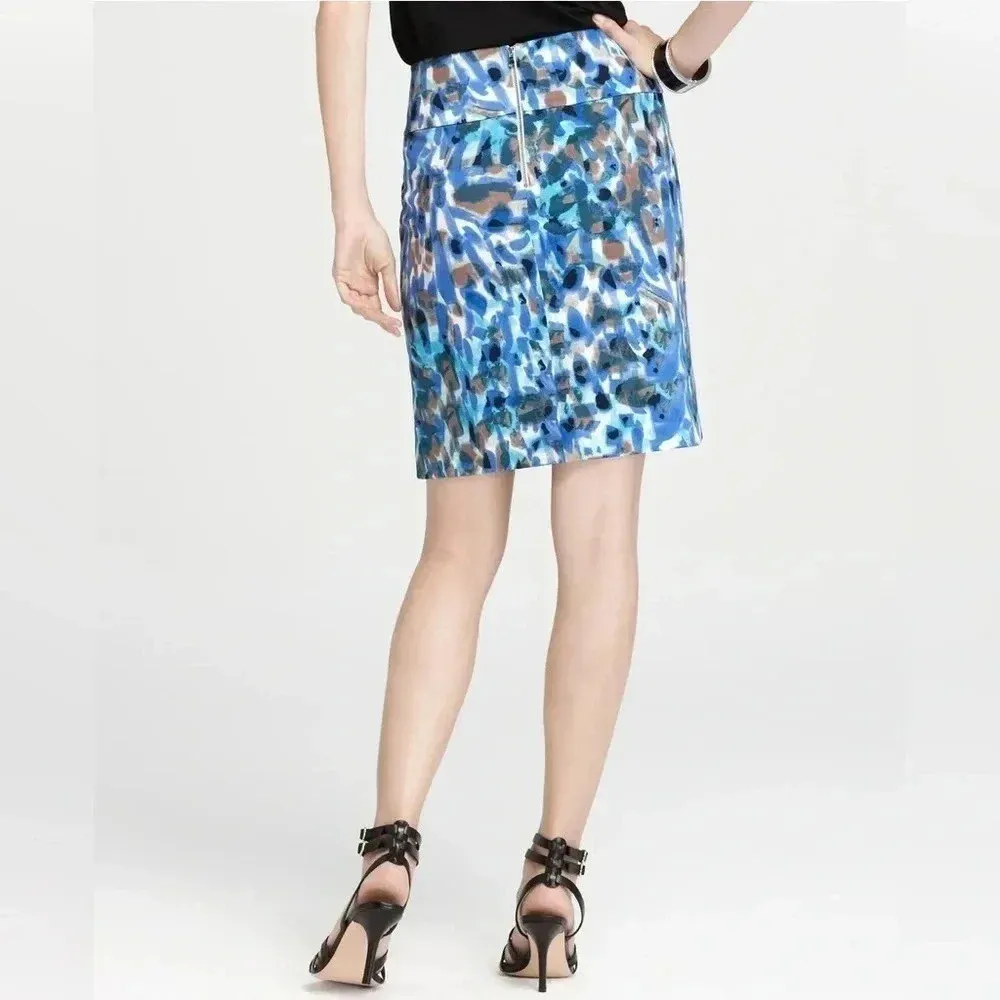 Ann Taylor Cotton Stretch Pencil Skirt Size 4 S Small Aqua Glaze Color EUC - Image 3