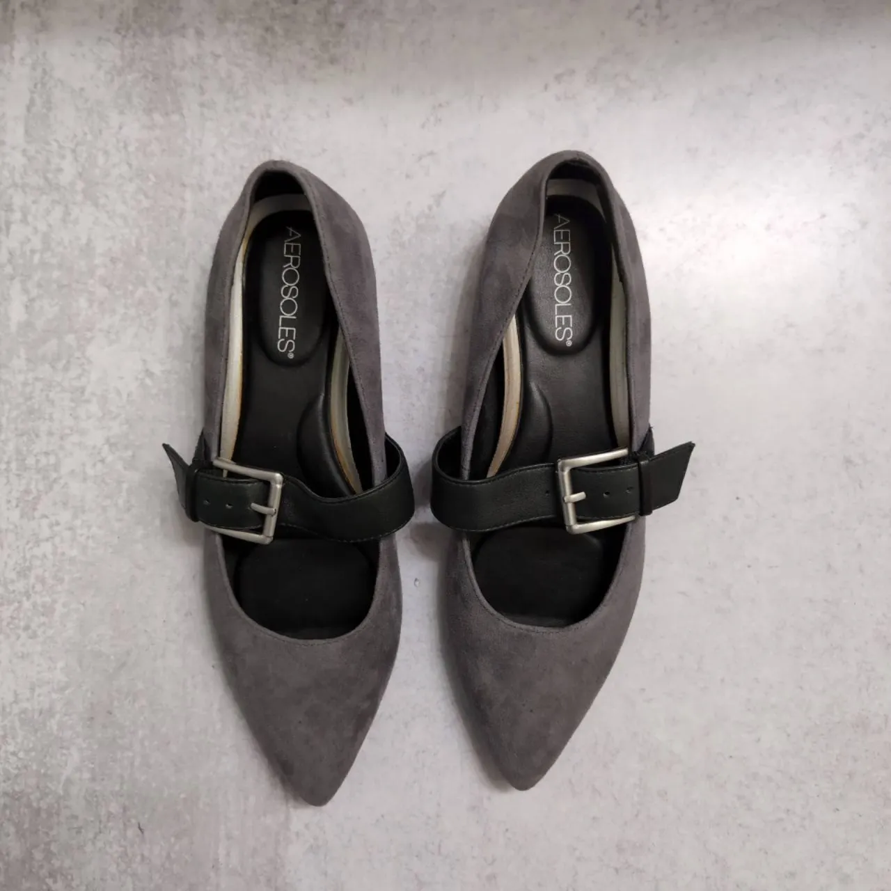 Aerosoles Grey Final Score Mary Jane Buckle Strap Comfort Suede Ballet Flats 6.5 Black - Image 2