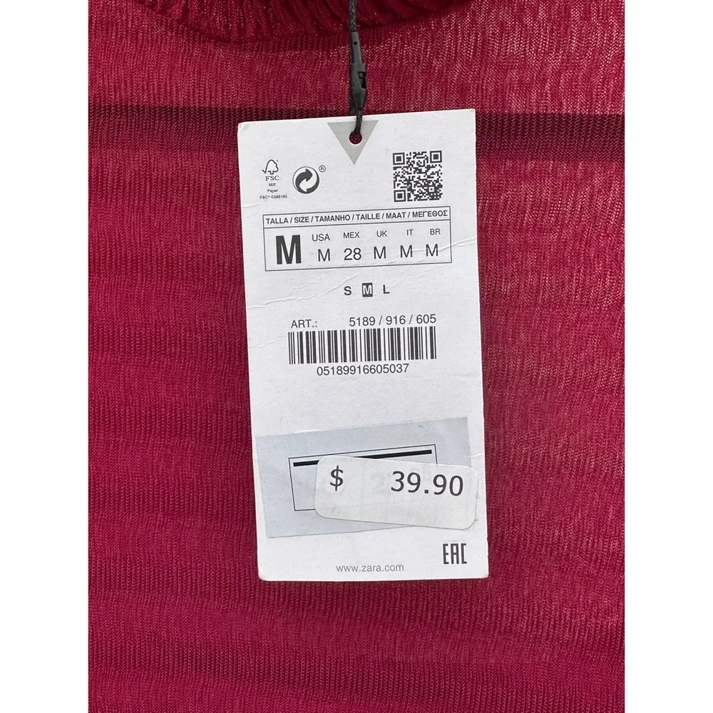 Zara Burgundy Semi Sheer Mock Neck Smocked Maxi Dress NWT Medium - Image 6