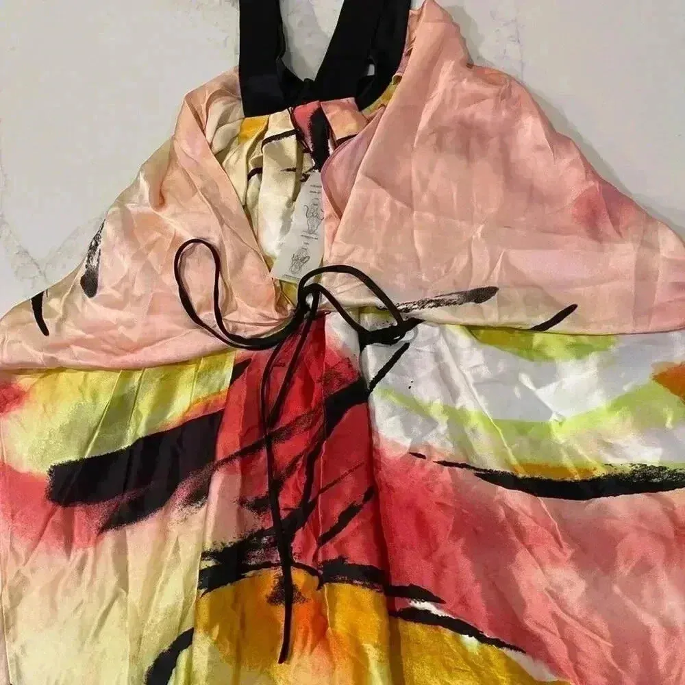 BCBGMaxazria NWT 100% Silk Shift Dress Abstract Print TieWaist Womens Small Mini - Image 6