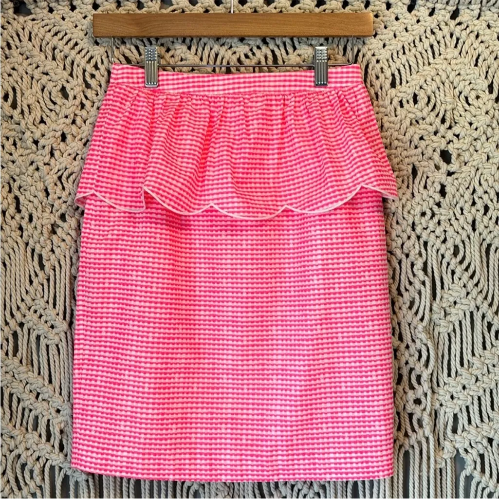 Lilly Pulitzer Thyme Scallop Peplum Skirt Fiesta Pretty Pink Gingham 0 - Image 3