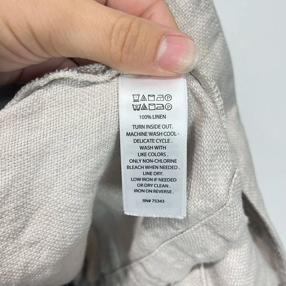 Linen Button Front Shacket Shirt Jacket Oatmeal Beige Size Med - Image 9