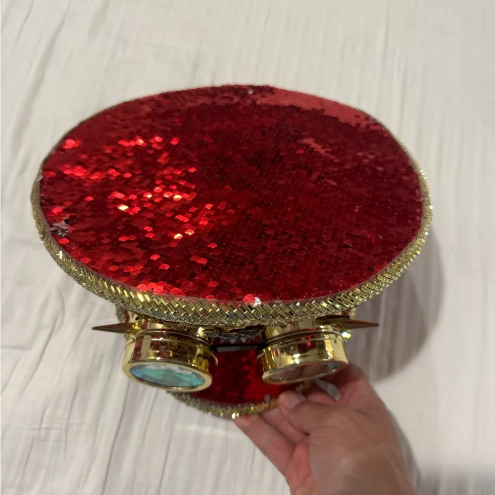 Red and Gold Sequin steampunk hat and Goggles - Image 2