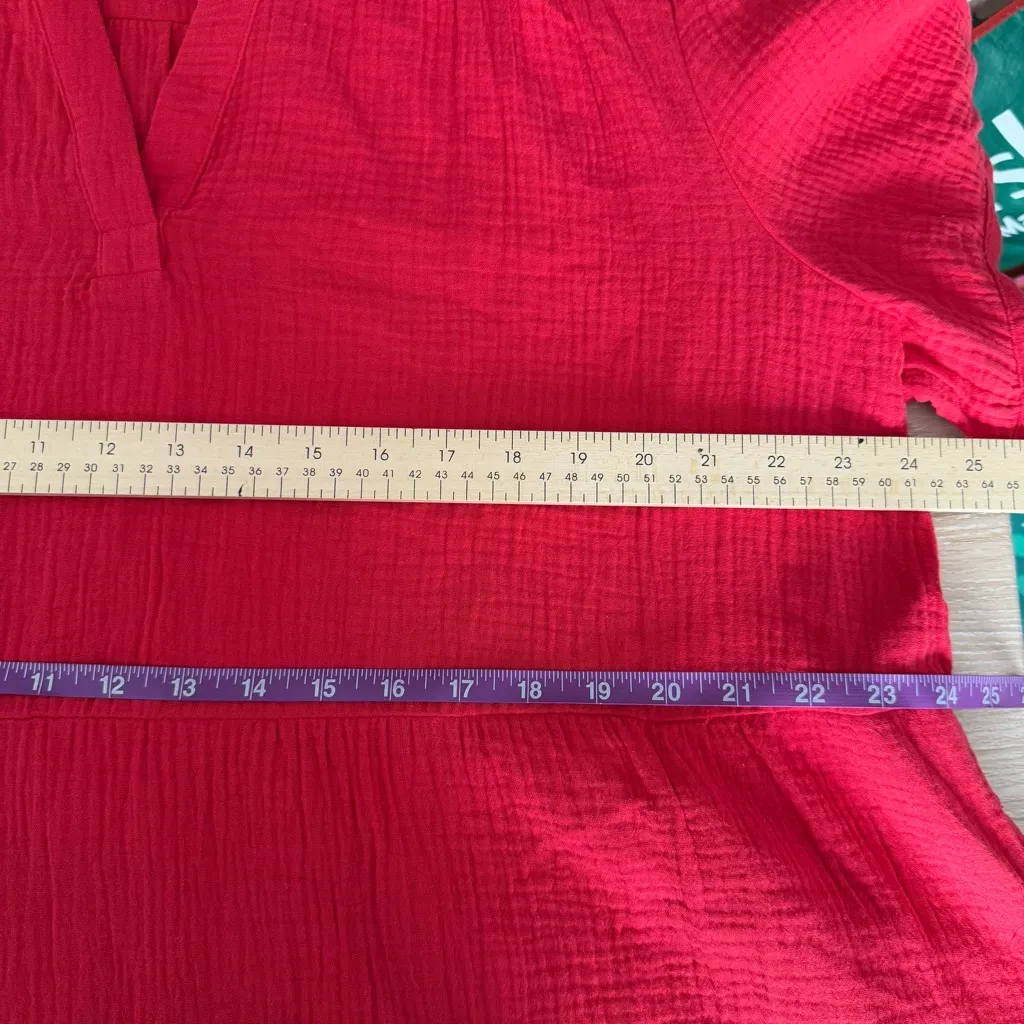 Chico’s 4 XXL NEW Tiered Roll Cotton Gauze Midi Dress Red Resort Holiday Relaxed - Image 8