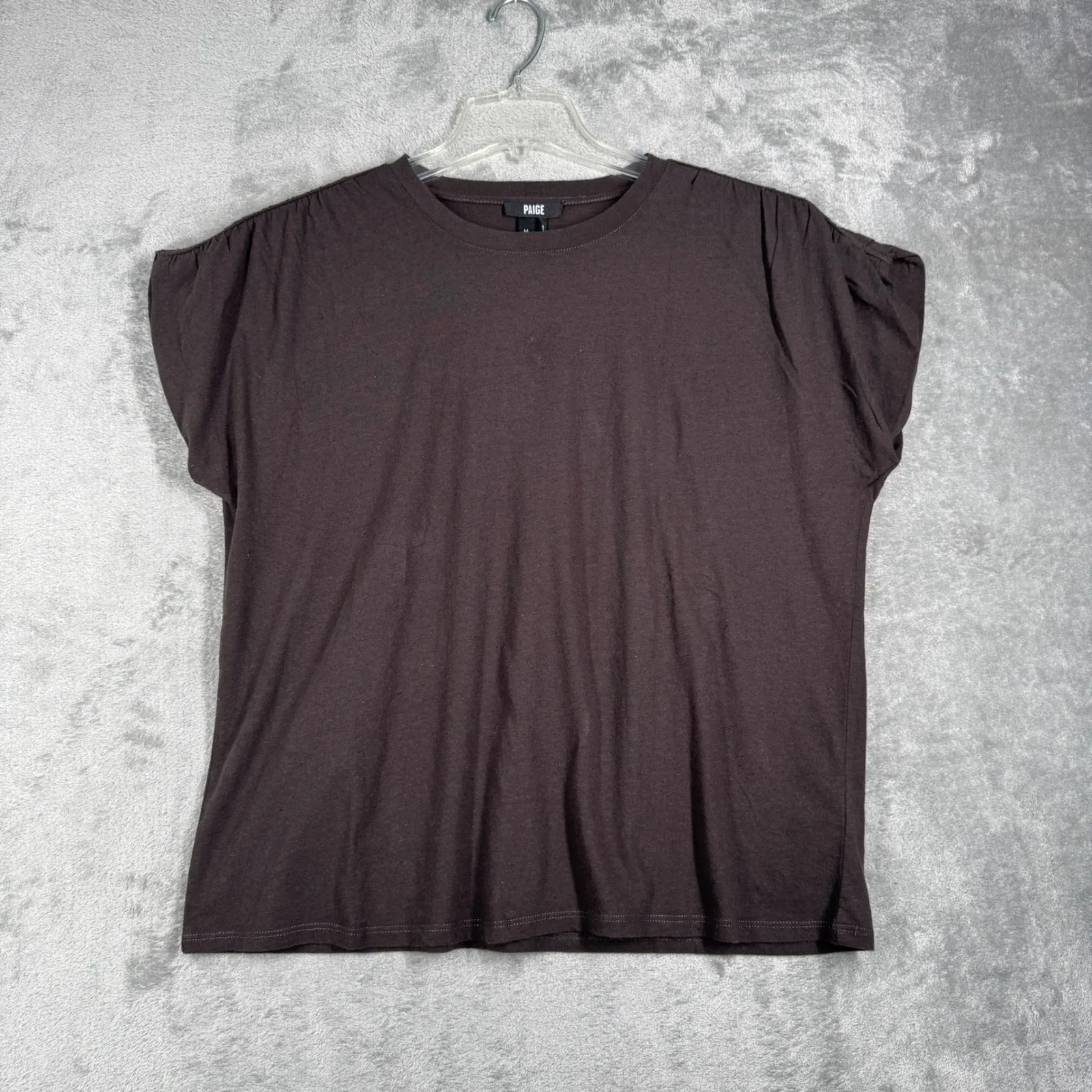 Paige Shirt Brown Lunar Tee Ruched Sleeve Casual Top Neutral Womens Size Medium‎ - Image 2