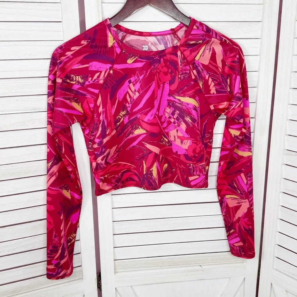All In Motion Printed Rash Guard Cropped Swim Shirt Red Pink Multi Medium - Image 8