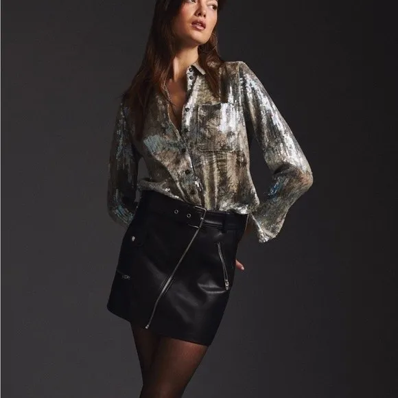 NWT Anthropologie Pilcro Sequin Embellished Tie‎ Dye Button Down Shirt Blouse XS - Image 7