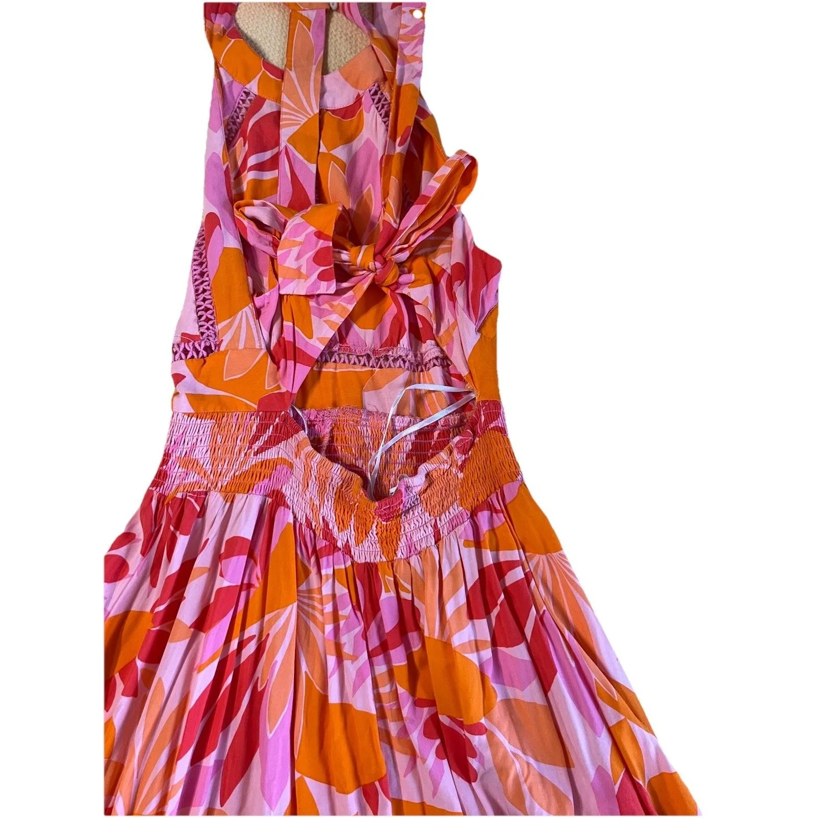 Anthropologie ABEL THE LABEL Floral Orange Pink Halter Maxi Dress Size M - Image 12