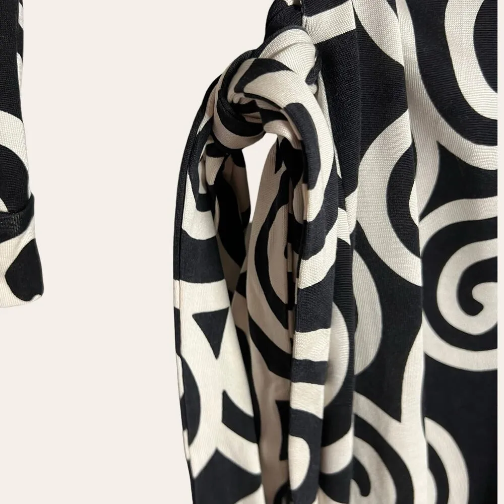 Diane von Furstenberg Julian Silk Jersey Swirl Print Black Wrap Mini Dress Sz 4 - Image 7
