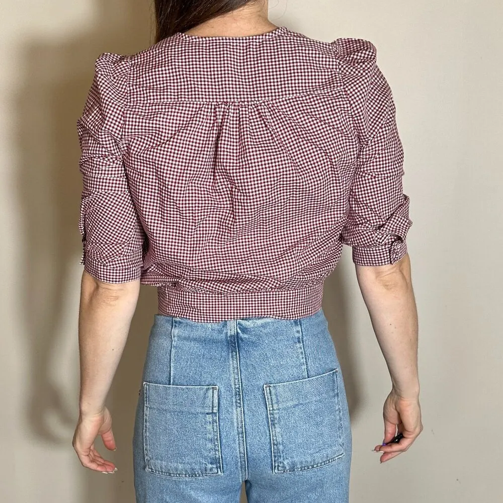 Madewell Wrap Top in Gingham Check Size XS - Image 3