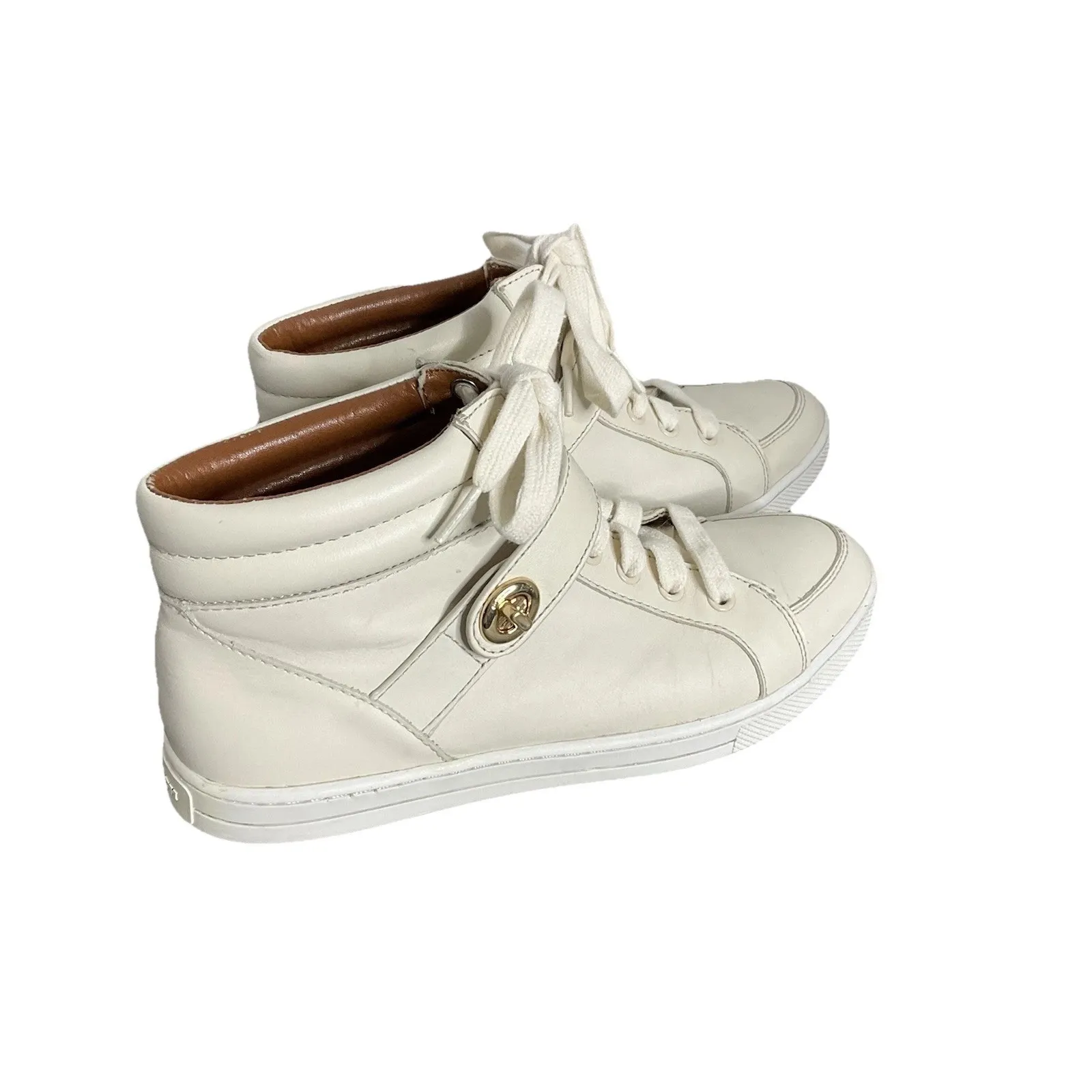 COACH PEMBROKE SPORT NAPPA CHALK LEATHER HIGH TOP SNEAKERS WOMENS Sz 7.5B EUR 37 - Image 4