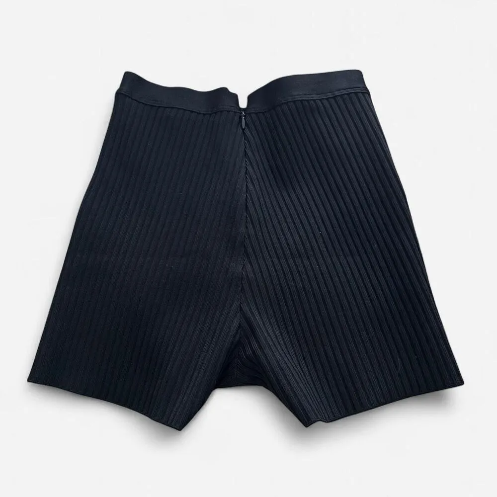 House of CB Black Eden Bandage Shorts – Ribbed Waist Cinch & Back Zipper Large - Image 3