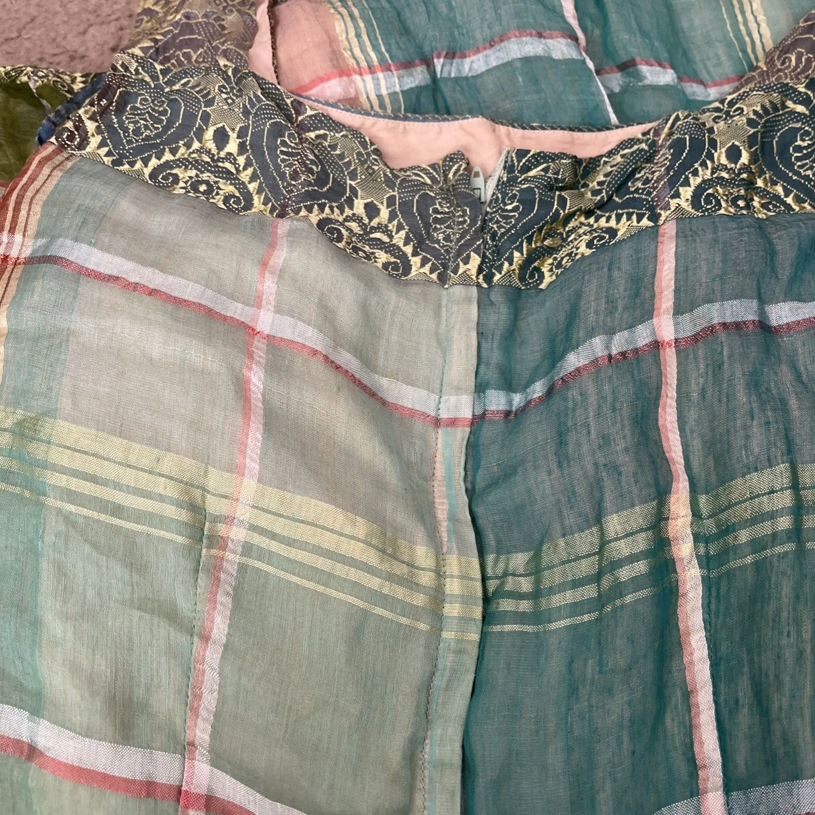 Vtg Multicolor Plaid Bohemian Maxi Dress XS Celestial Zodiac Hippie Silky Indian - Image 13